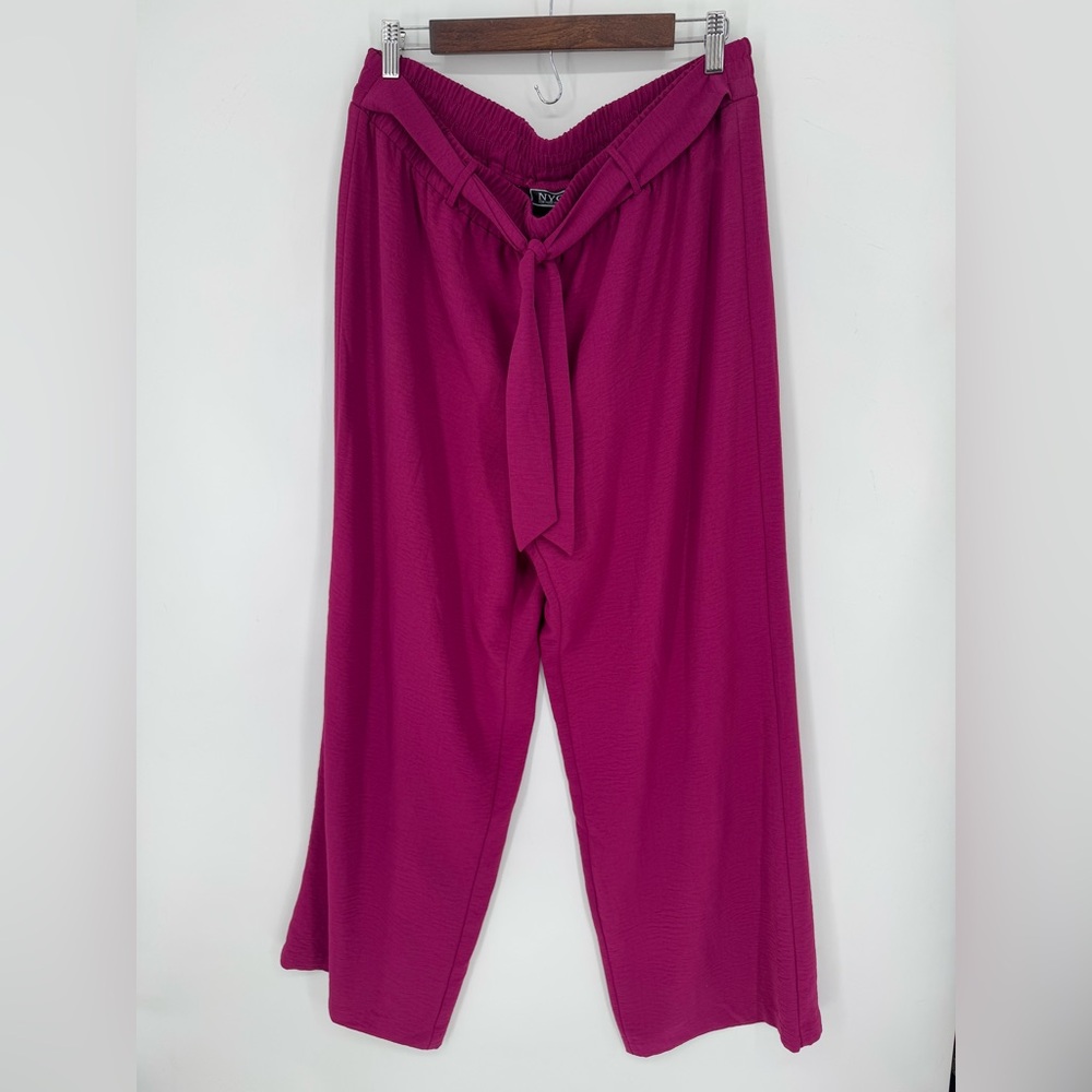 New York Clothing Company Magenta Tie-Waist Wide-Leg Flowy Pants Size XL
